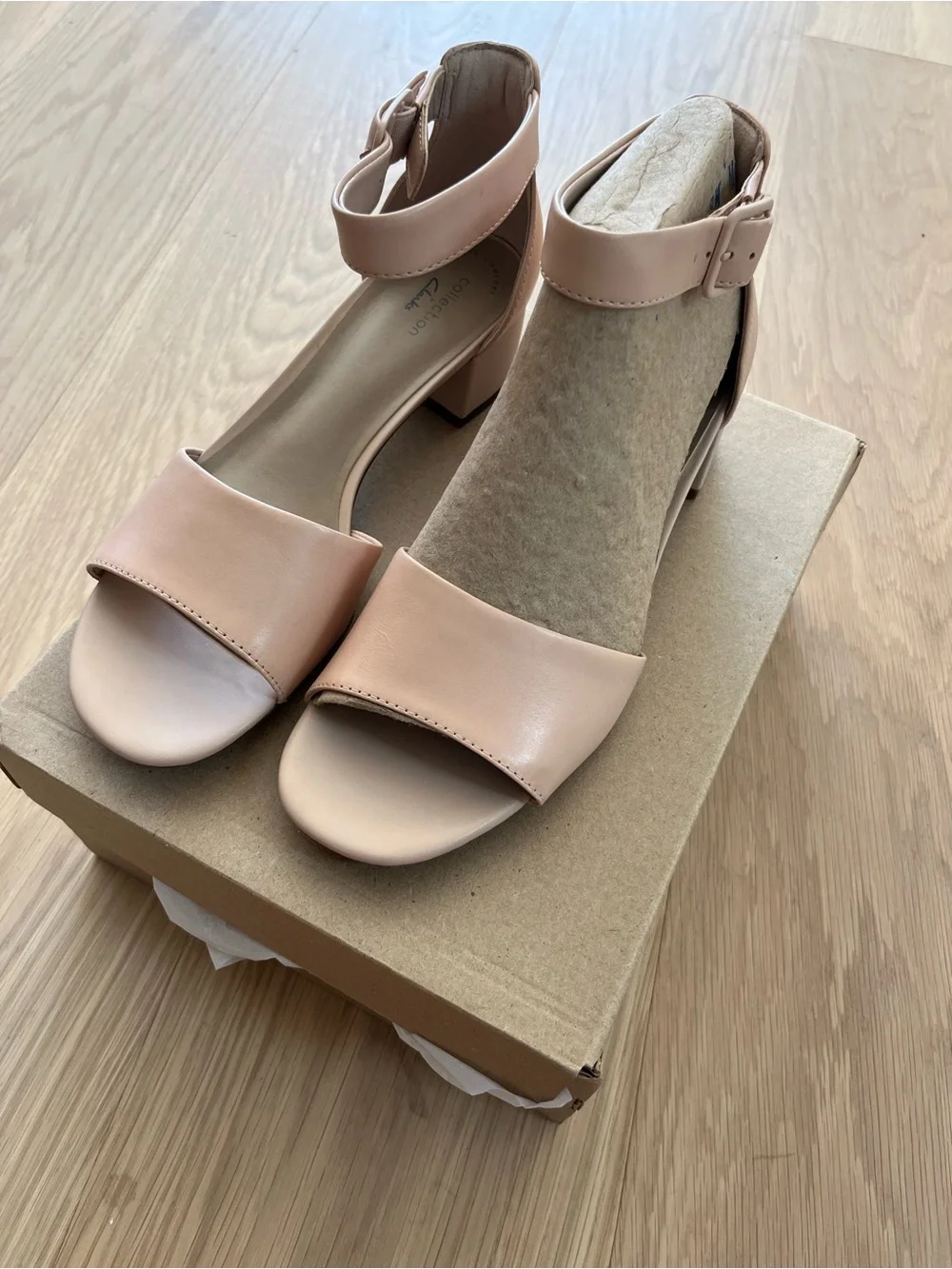 Clarks Beige Rose Open-Toe Ankle-Strap Block Heel Sandals - Picture 1 of 3
